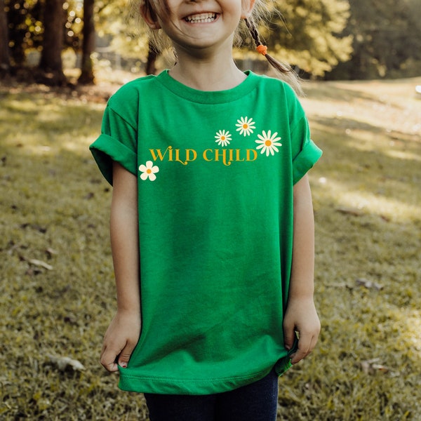 Retro Kindershirt: Wildes Kind Blumen Shirt, positive Kindermode, Sommerkleidung Mädchen, Shirts Jungs positiv, Geschenk Nichte