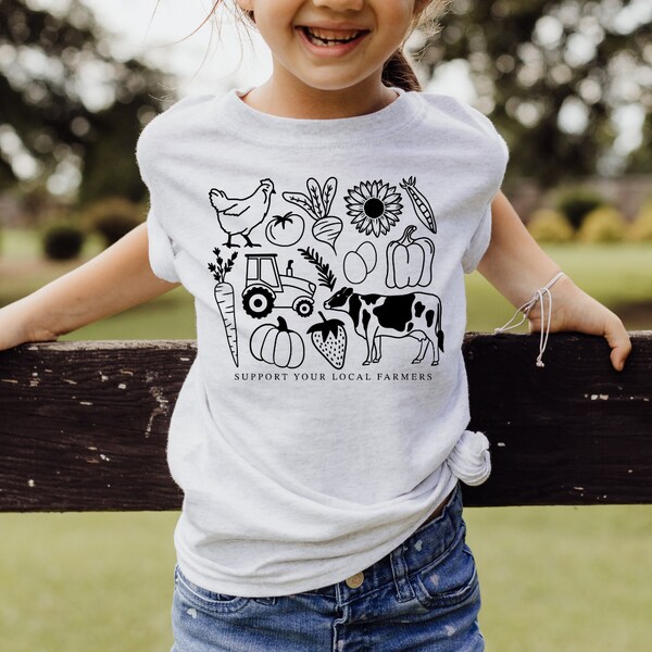 Bauernhoftiere Kids Shirt, Unterstütze deine lokalen Bauern Shirt Kleinkinder bis Jugendliche, Kuh Shirt, Traktor Tee, Geschenk Bauernhoffan