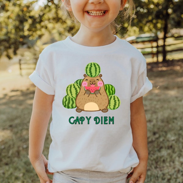 Capy Diem Capybara Shirt Kids, Niedliches Capybara Wassermelonen SHirt, Positives Zitatshirt Kinder, Carpe Diem Shirt, Geschenk Nichte