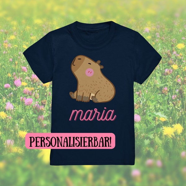 Personalisierbares Capybara Shirt mit Kindername, Geburtstagsgeschenk Kinder Custom Name, Niedliches Kinder Capybara Shirt benutzerdefiniert