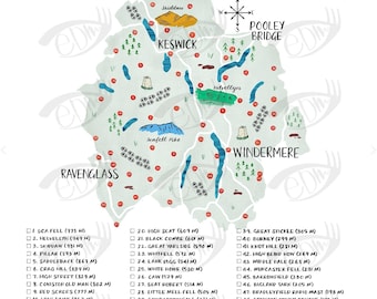 Lake District National Park Trig Point Map with tick boxes