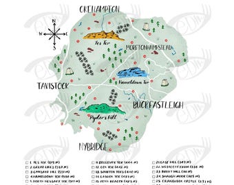 Dartmoor National Park Trig Point Map with tick boxes
