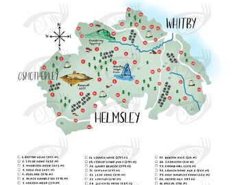 North York Moors National Park Trig Point Map with tick boxes