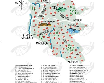 Yorkshire Dales National Park Trig Point Map with tick boxes