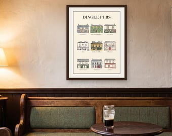 Dingle Pubs Reiseposter | Irischer Pub-Kunstdruck aus County Kerry