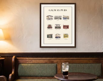 Galway Pubs Reiseposter | Irischer Pub-Kunstdruck