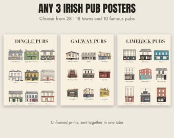 Irisches Pub-Poster-Set (3er-Set) | Wählen Sie 3 Pub-Motive, Wanddeko-Set für die Hausbar, Irische Pub-Deko, Irisch-amerikanische Galerie-Wanddeko