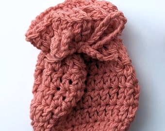 Peach Colored Crochet Pouch