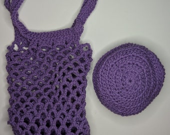 Medium Purple Crochet Foldable Market Bag