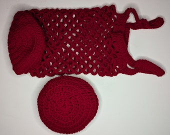 Large Red Crochet Foldable Market Bag