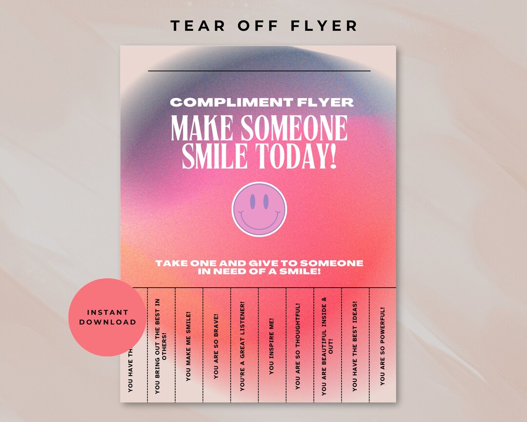 Tear off Compliments Flyer, Printable Tear off Compliments Activity, Random Acts of Kindness ...