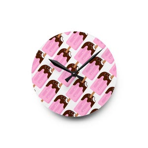 Ice Cream Acrylic Wall Clock, Modern Floral Pattern for Home Decor, Unique Round & Square Clocks, Durable Glass-Like Material, AA Battery