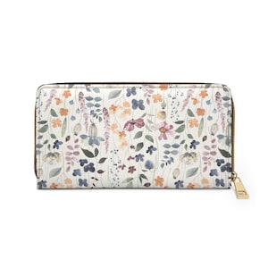 Cartera floral única, billetera moderna con cremallera blanca con flores, regalo moderno para madre, hija, hermana, mejor amiga, accesorios creativos para mujer