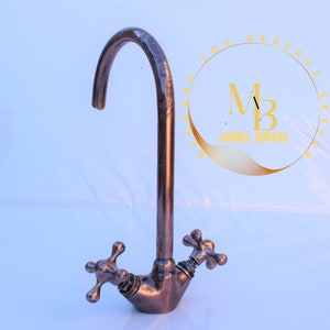 Copper Bathroom Faucet With Engraved Finish, Moroccan Gooseneck Faucet