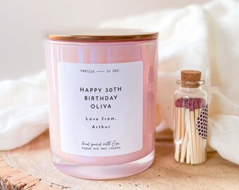 Personalised birthday scented candle with metal lid Gift for her friend Best friend 30th 40th 50th 60th 70th Friend Mum Sister Colleague age