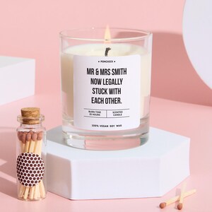 Personalised Funny Wedding Candle Mr and Mrs Now Legally Stuck With Each Other Funny Newlywed Gift & Keepsake for the Happy Couple