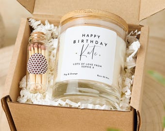 Personalised Birthday Scented Candle Gift with Name for Her Friend Sister Mum Nanny Add Your Text Custom with Wooden Lid Keepsake Present