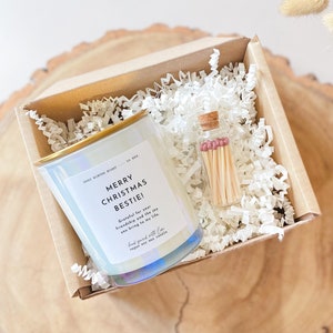 Merry Christmas Bestie scented Christmas candle with metal lid and matches jar Christmas Gift for friend Luxurious Xmas present best friends