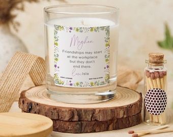 Personalised Gift for Colleague Candle with Mini Matches Jar Friendship Birthday Leaving Job Christmas Present for Work Bestie with Name