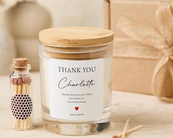 Personalised Thank You Candle Gift with Name and Message FREE GIFT BOX Custom Appreciation Present for Friend Colleague Boss Doctor Teacher