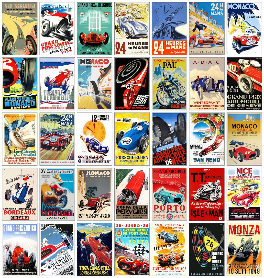Set of 70 Vintage Motorsport Racing Posters DTM Formula One Motorcycle ...