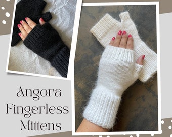 Angora Fingerless Mittens PDF Knitting Pattern/Cozy mitts/knitted cozy handwarmers