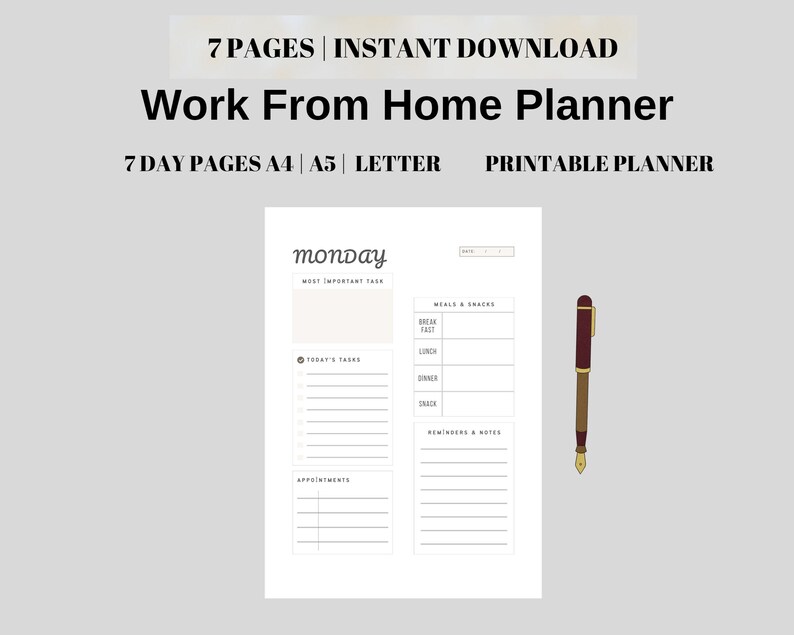 7 Day Planner Printable PDF Download Digital Planner - Etsy
