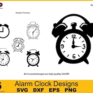 Alarm Clock Designs: 6 SVG DXF PNG Clip Art Bundle, Cricut Cut Files, TShirt Stencil Printing