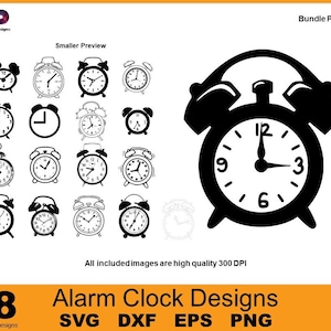 Alarm Clock Designs: 18 SVG DXF PNG Clipart Bundle (#2), Cricut Cut Files, TShirt Stencil Printing