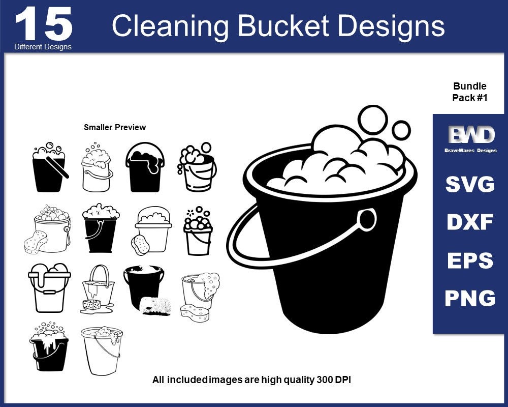 15 Original Cleaning Bucket & Soapy Water Bubbles Clip-art SVG, DXF