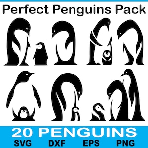 Pinguïns svg, pinguïn clipart svg, pinguïn illustraties svg, pinguïn familie svg, pinguïn DXF Cricut-bestanden, pinguïn silhouet, pinguïn stencils