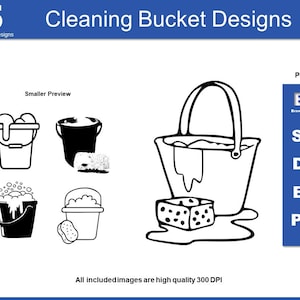 Clipartbundel schoonmaakemmer: 5 zeepachtig water en spons SVG DXF PNG-bestanden knippen, Cricut T-shirt afdrukken