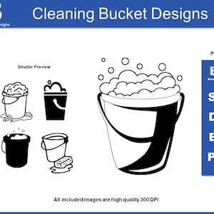 Cleaning Bucket & Soapy Water Clip Art: 5 Designs (SVG, DXF, PNG), Cricut Cut Files, TShirt Printing, Sponge Images