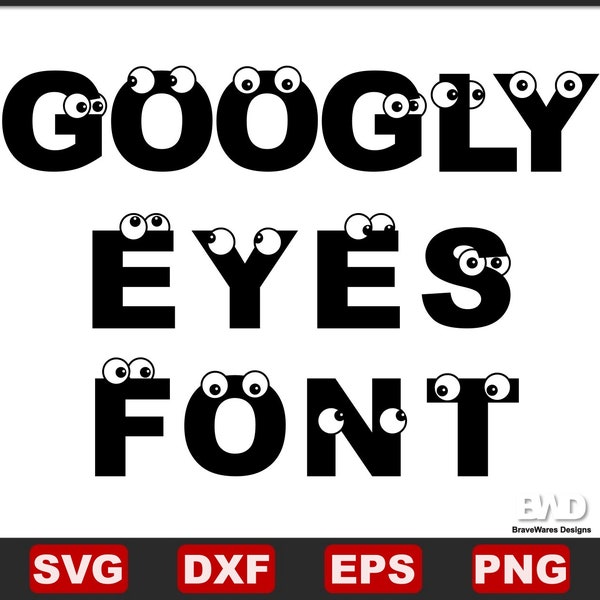 Googly Eyes Font SVG, DXF, PNG, Googly Eyes Clip art, Googly Eyes Alphabet Letters, Googly Eyes Cut Files for Cricut, Individual Silhouette