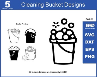 5 Original Cleaning Bucket & Soapy Water Bubbles Clip-art SVG, DXF, PNG, Cut File for Cricut, Sponge Image for TShirt Printing Art Projects