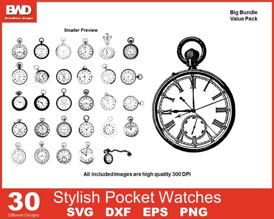 30 Original Pocket Watch Designs SVG, DXF, PNG, Cut File for Cricut ...