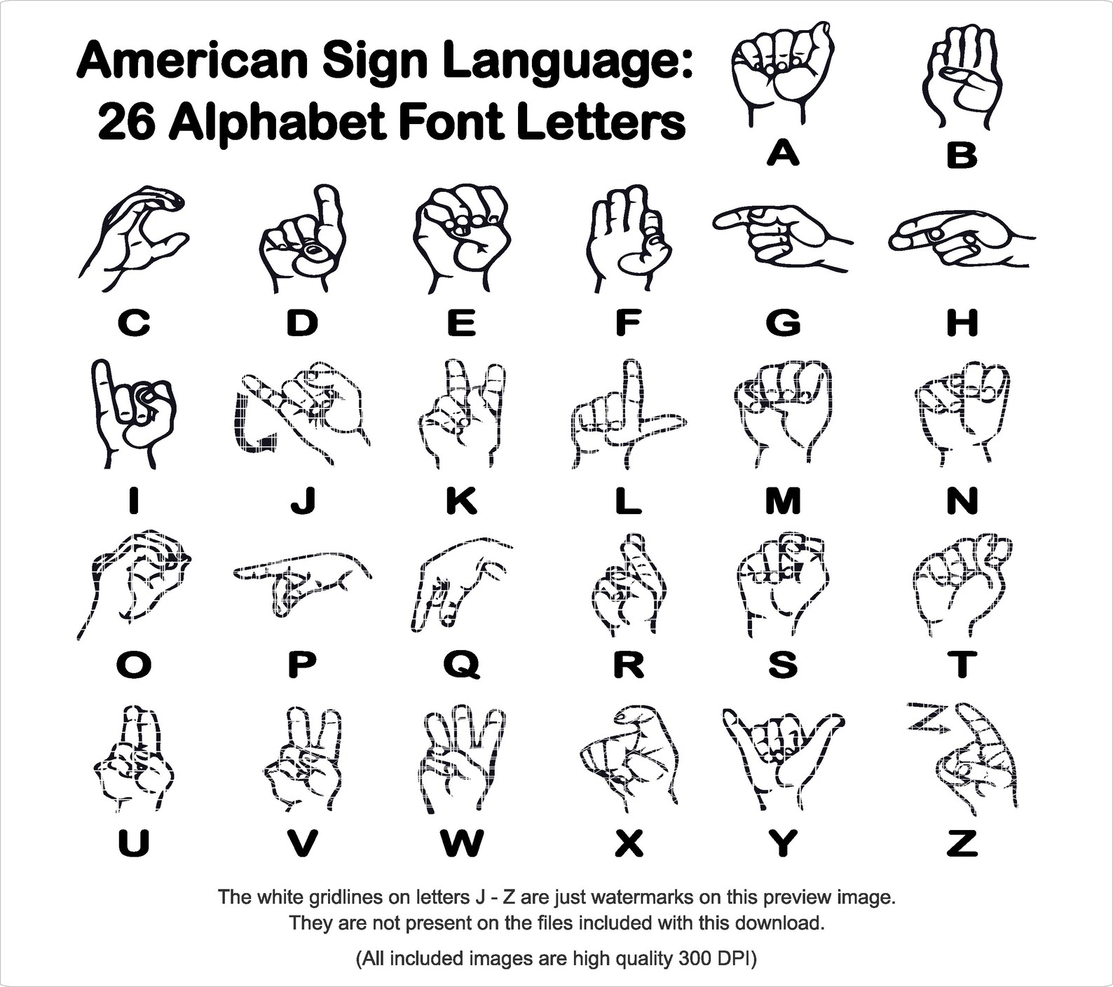 American Sign Language Alphabet Font SVG, PNG, Hand Gesture Font, ASL