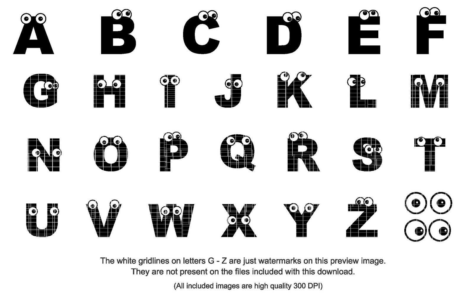 Googly Eyes Font SVG, DXF, PNG, Googly Eyes Clip Art, Googly Eyes