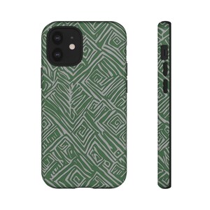 Tribal Green Phone Case - Abstract Ethnic Pattern iPhone Cover - Minimalist Boho Style - Nature Inspired Case - Unique Hand Drawn Design