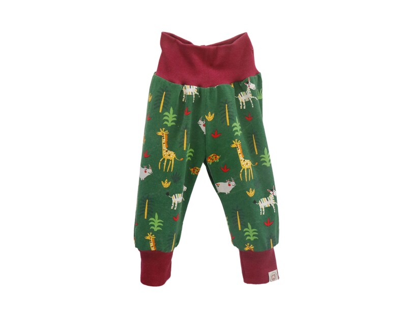 Grüne Pumphose mit Tiermuster Mitwachshose Kinderhose Jersey Unisex Bild 1