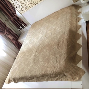Free shipping Unused Lace Beige Colored Double Bedspread Handmade Antique Bedspread Embroidered Bedspread Crochet Bedspread