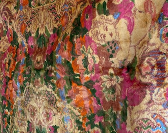 Unused Vintage Italian Velvet Cherub Bedspread, Bohemian Table Decor, Large Tablecloth Rectangle, Floral Wallhanging Rug Sofa Cover 210x150