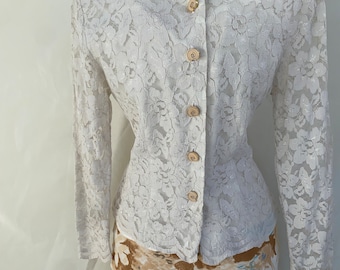 vintage cream colored Lace  jacket cardigan