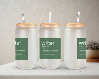 Writer Definition 16oz Frosted Glass Libby Cup Tumbler for Book Lovers | Bookish Gifts | Coffee Cup
