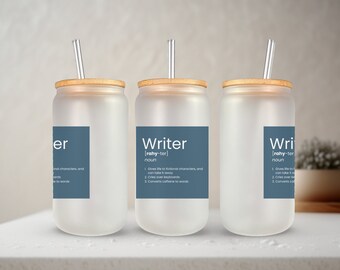 Writer Definition - Navy 16oz Glass Libby Cup Tumbler Wrap | Design Template | Sublimation Template | Reader Design