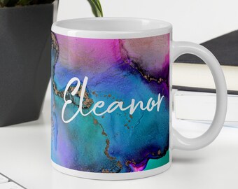 Mug personnalisé prénom, tasse céramique  marbre coloré, tasse café thé, mug personnalisé idée cadeau fête des mères, cadeau anniversaire