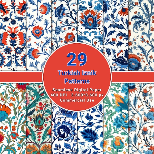 Modèle sans couture turc d'Iznik, utilisation commerciale, PNG, inspiré de l'ottoman, téléchargement numérique, design décoratif, mode bricolage et décoration d'intérieur