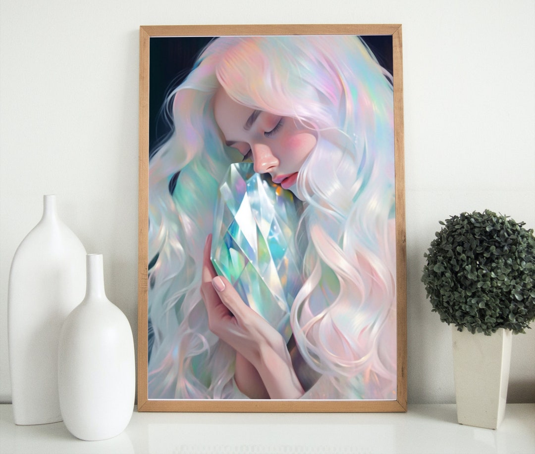A Portrait of a Beautiful Woman With Iridescent White Hair - Etsy