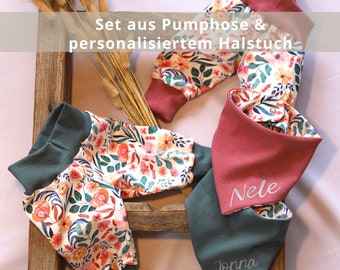 Newbornset | Pumphose + Halstuch personalisiert | Happy Flowers