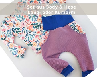 Babyset Body Lang- oder Kurzarm + Pumphose